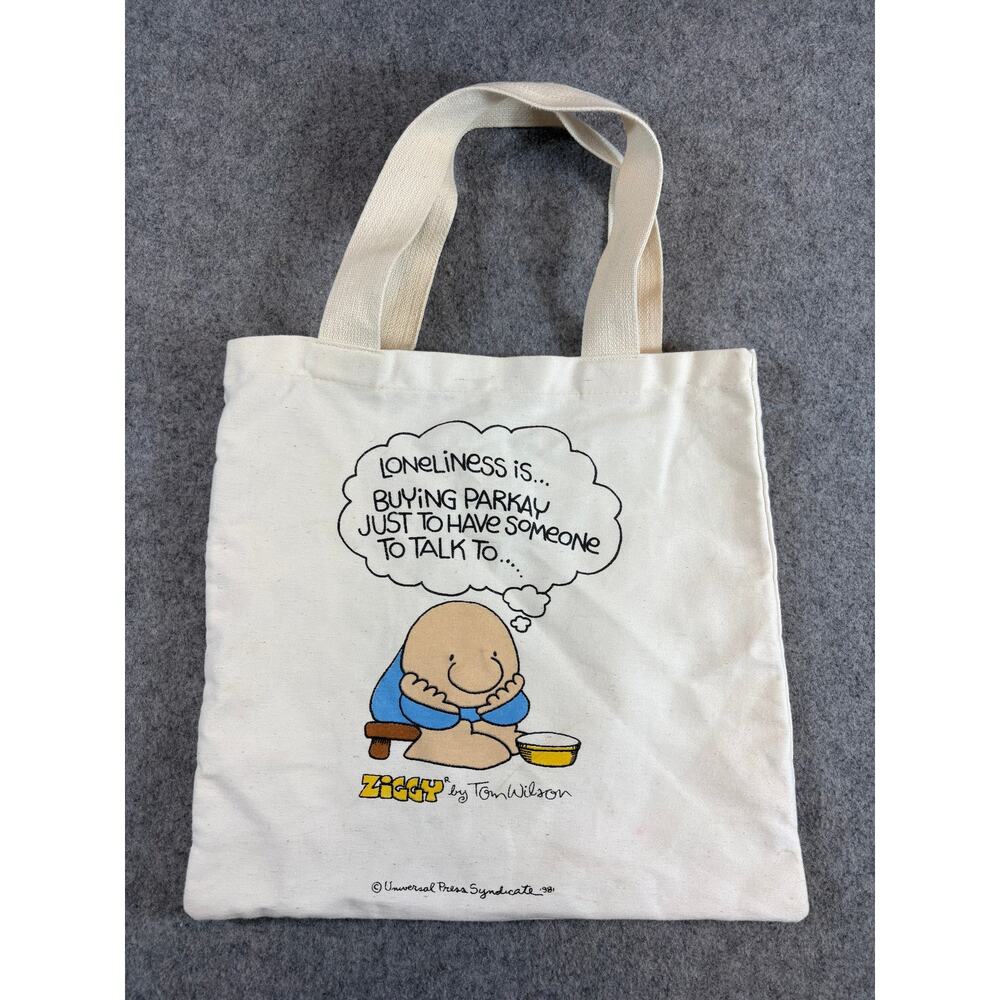 VINTAGE 1981 Ziggy Tom Wilson Canvas Tote Bag Loneliness Is Buying Parkay Comic